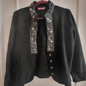 Franco Valeri Vintage 80s/90s Embroidered Sequin Knit Sweater - Large